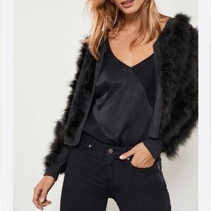 Mint Velvet | Black Viscose Blend Feather Embellished Open Knit Cardigan Large